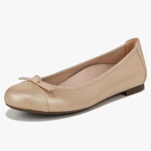 VIONIC Gold Shimmer Embroidered Leather Amorie Leather Bow Skimmer Flats Size 9